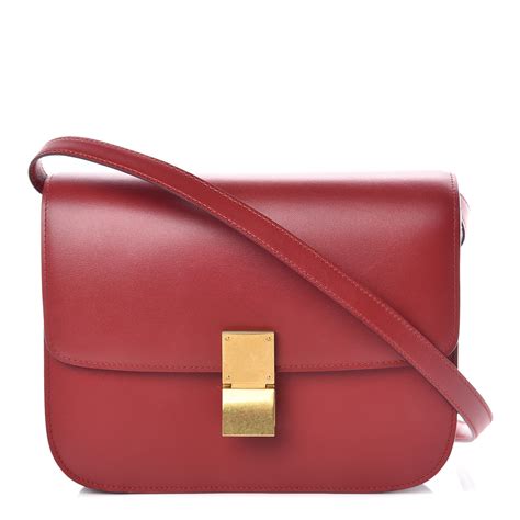 CELINE Snakeskin Medium Classic Box Flap Red 